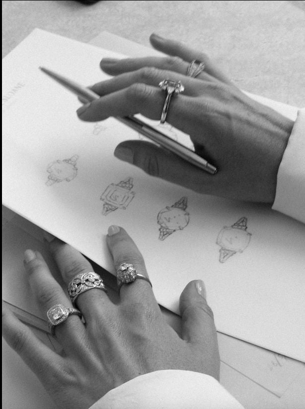 Brilliani lab-grown moissanite jewellery photographed on porcelain
