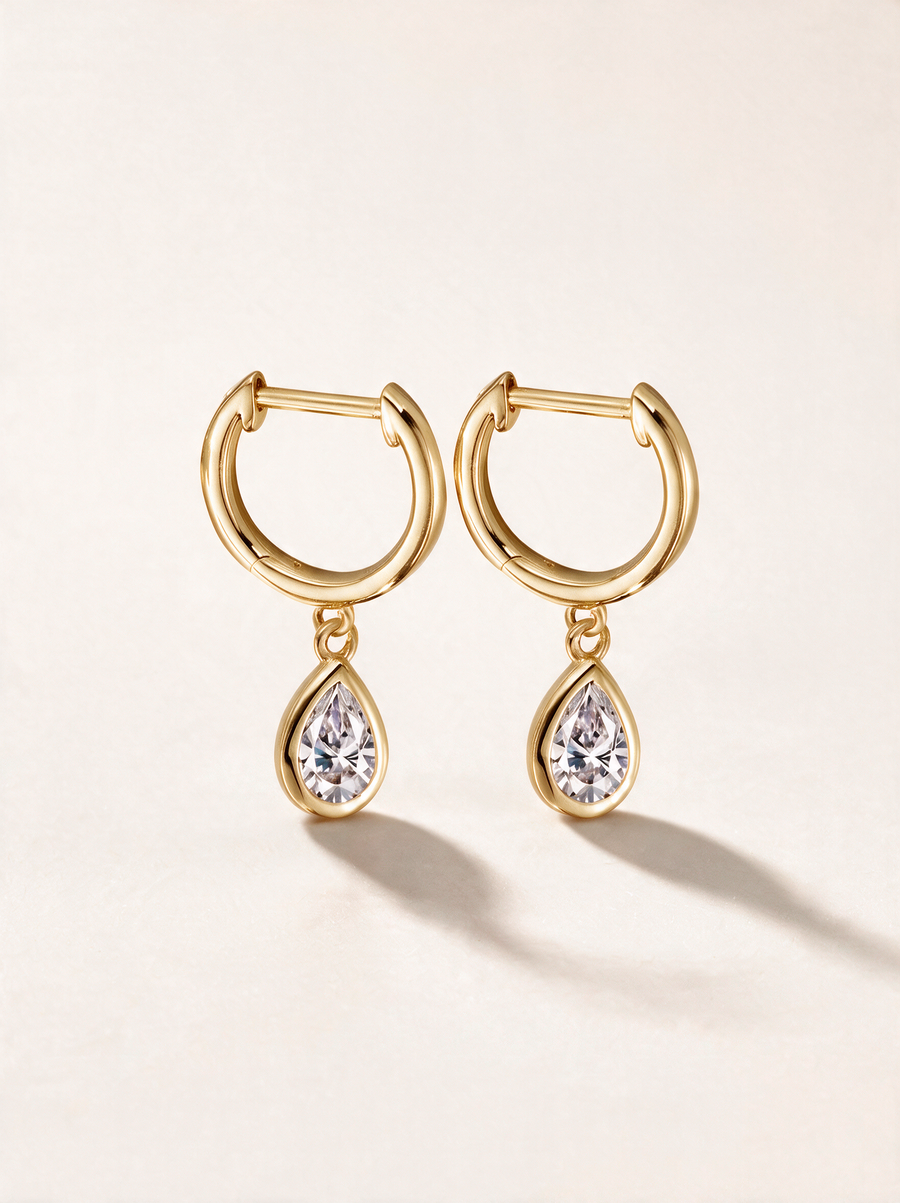 Teardrop moissanite drop huggie earrings, 0.5ct each