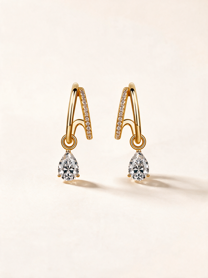 Pear-Cut Moissanite Pavé Hoop Drop Earrings – 1ct each