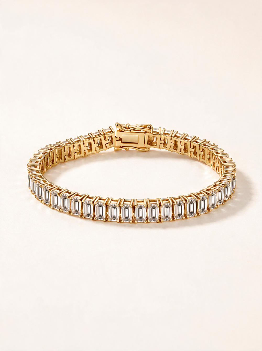 Emerald-Cut Moissanite Art Deco Tennis Bracelet – 14K Gold Vermeil