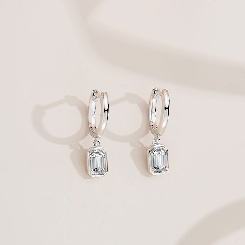 Emerald-Cut Moissanite Drop Hook Earrings – 0.8ct each
