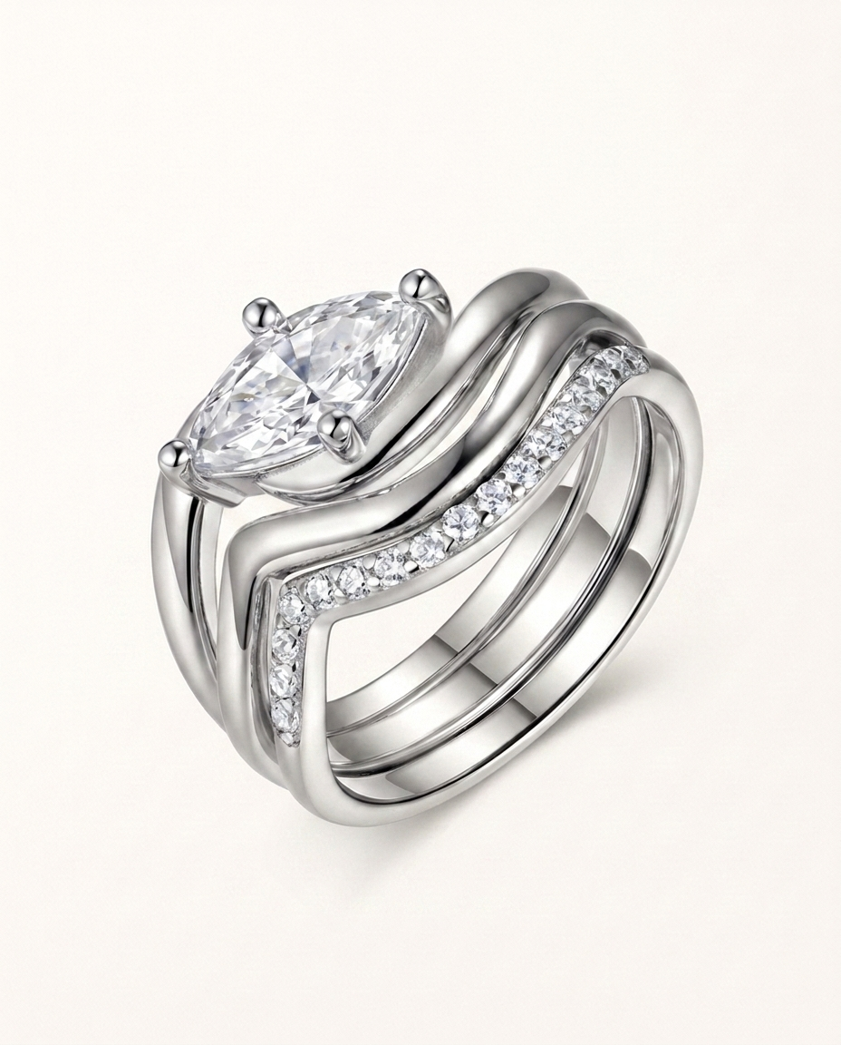 Marquise-Cut Moissanite Three-Piece Ring Set – 1ct