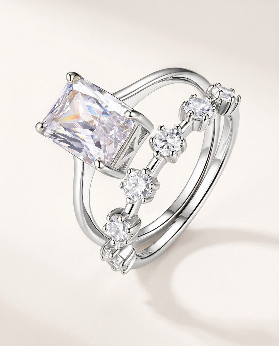 Emerald-Cut Moissanite Stacking Ring Set – 3.5ct