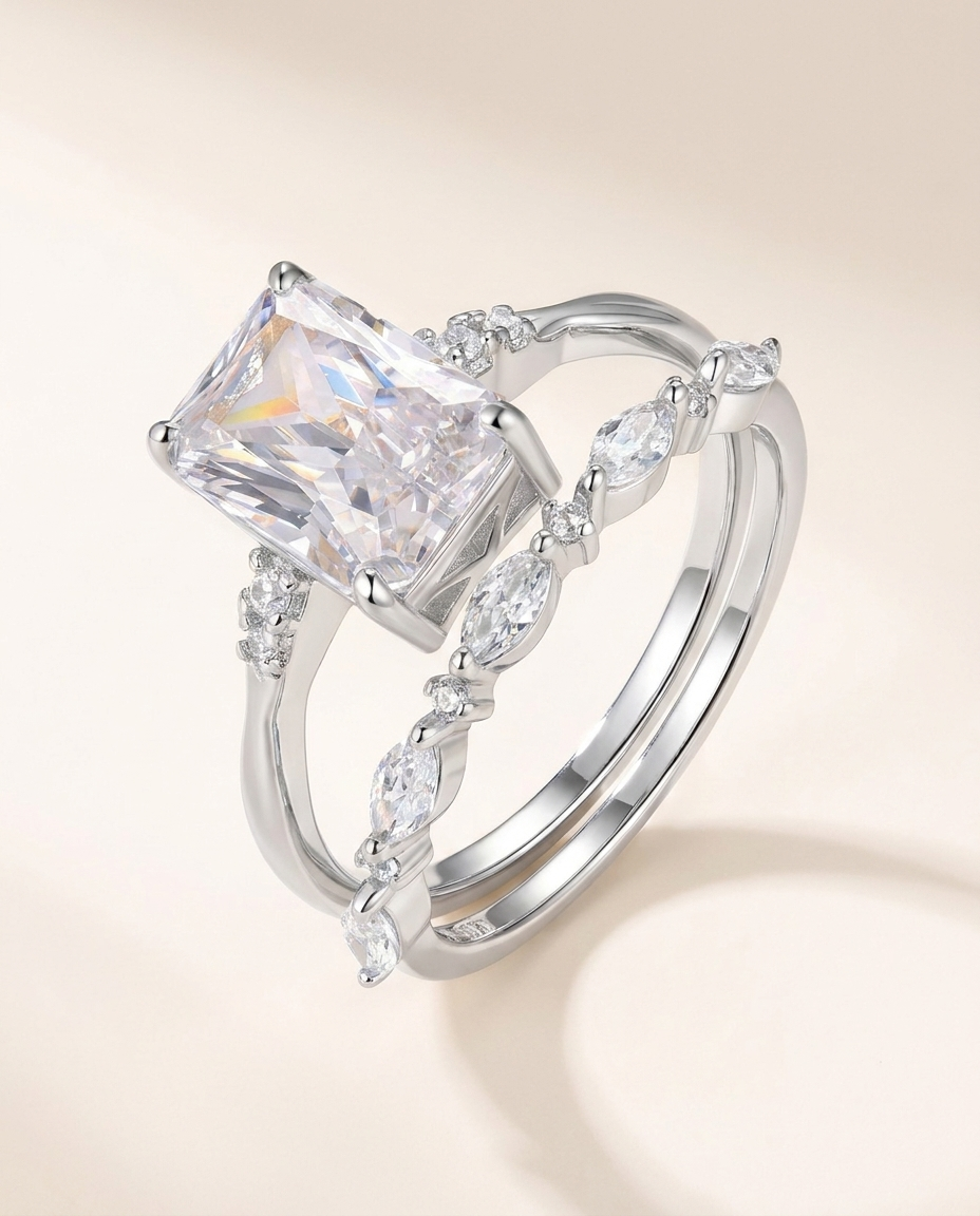 Square-Cut Moissanite Ring Set – 3.5ct