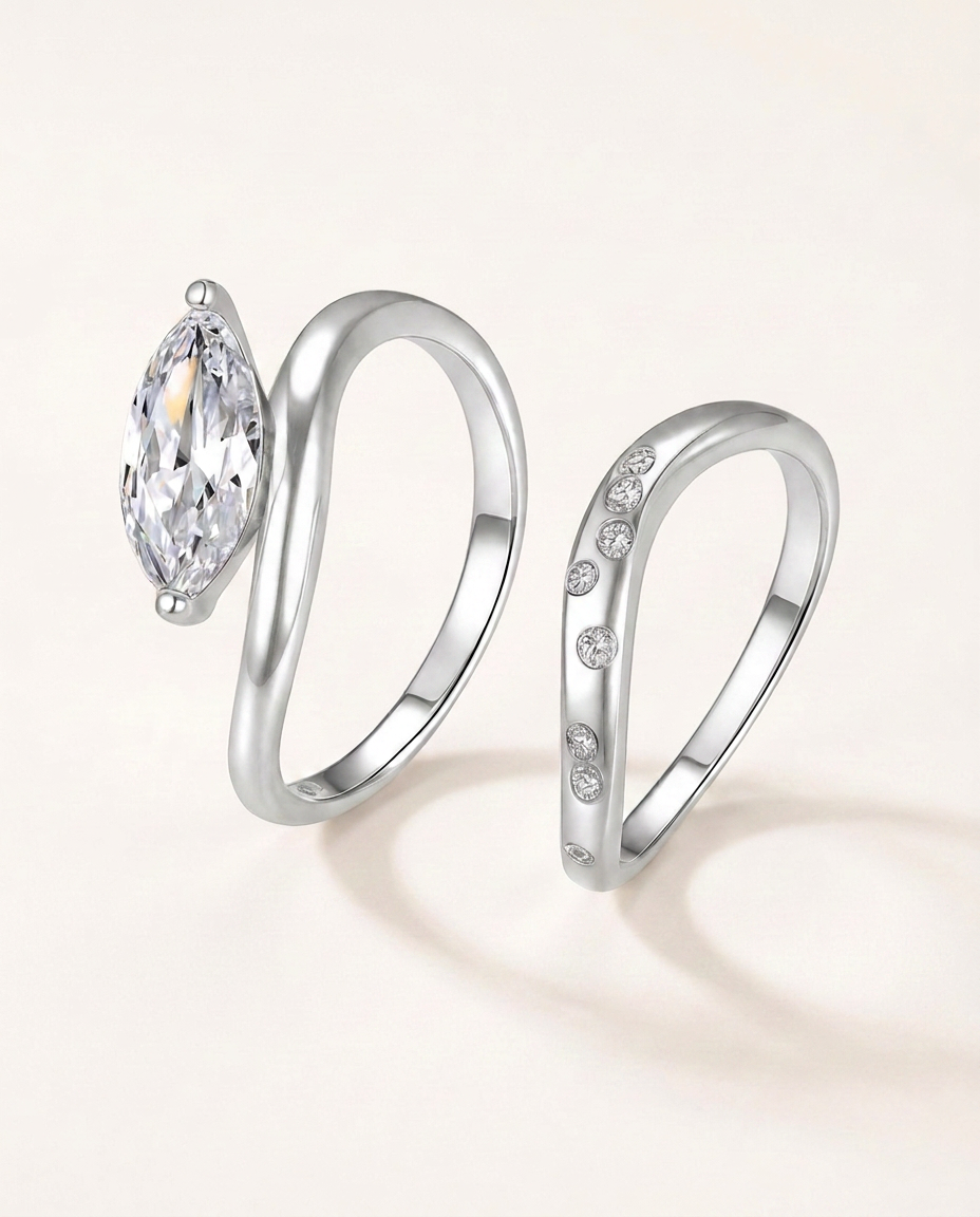 Marquise-Cut Moissanite Ring Set – 2ct