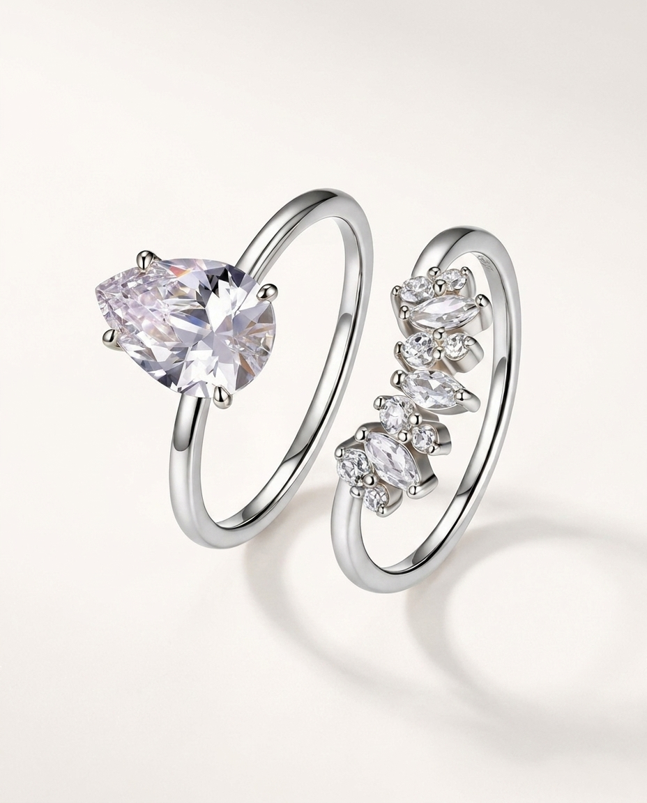 Pear-Cut Moissanite Two-Piece Stacking Set – 2ct