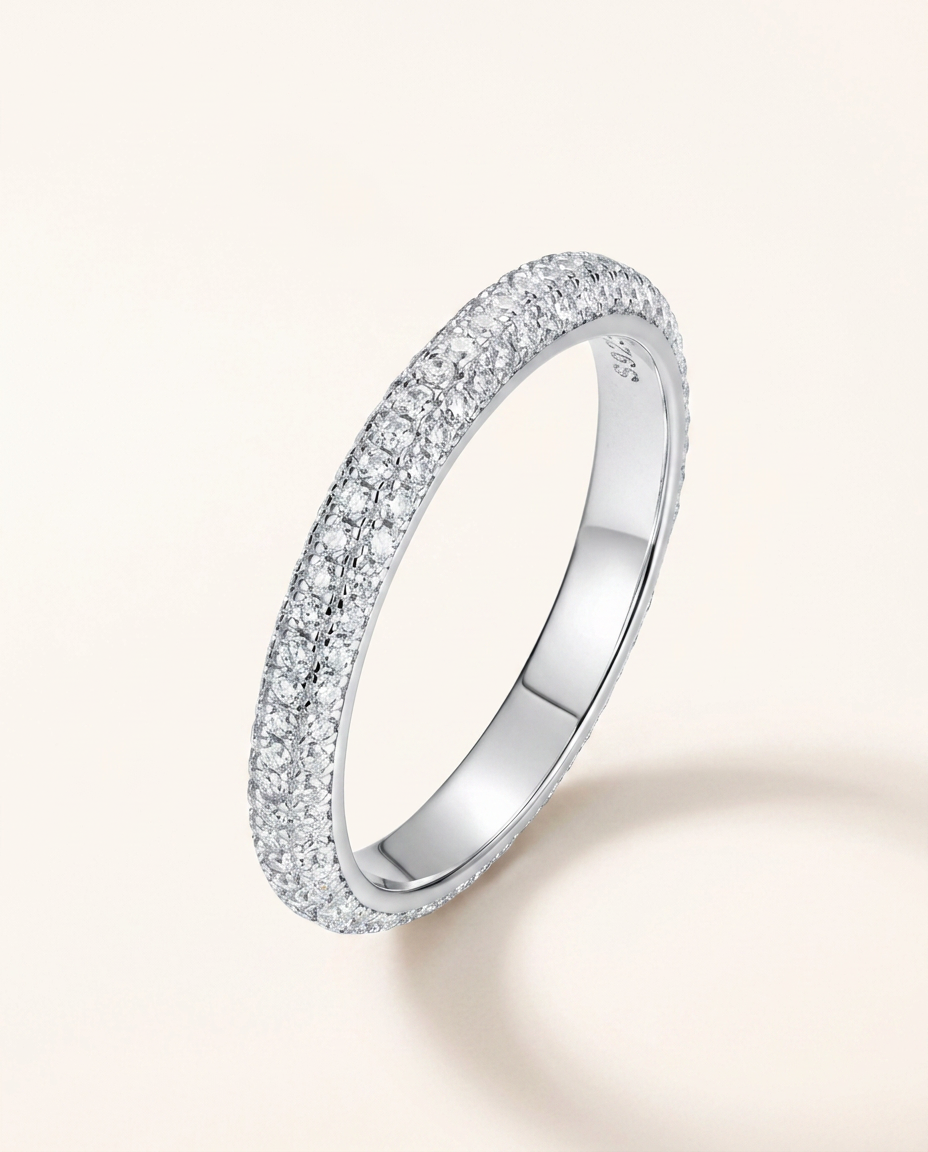 Moissanite Triple-Row Pavé Band Ring – 1mm