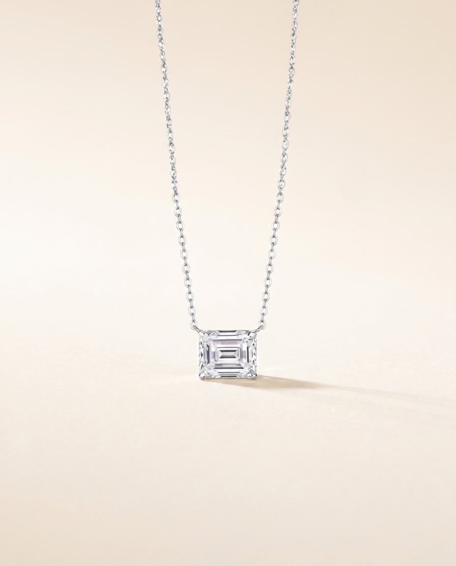 Emerald-Cut Moissanite Solitaire Pendant Necklace