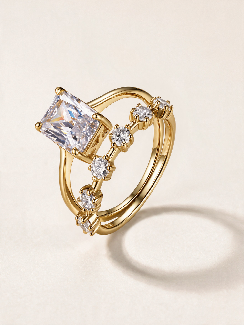 Emerald-Cut Moissanite Stacking Ring Set – 3.5ct