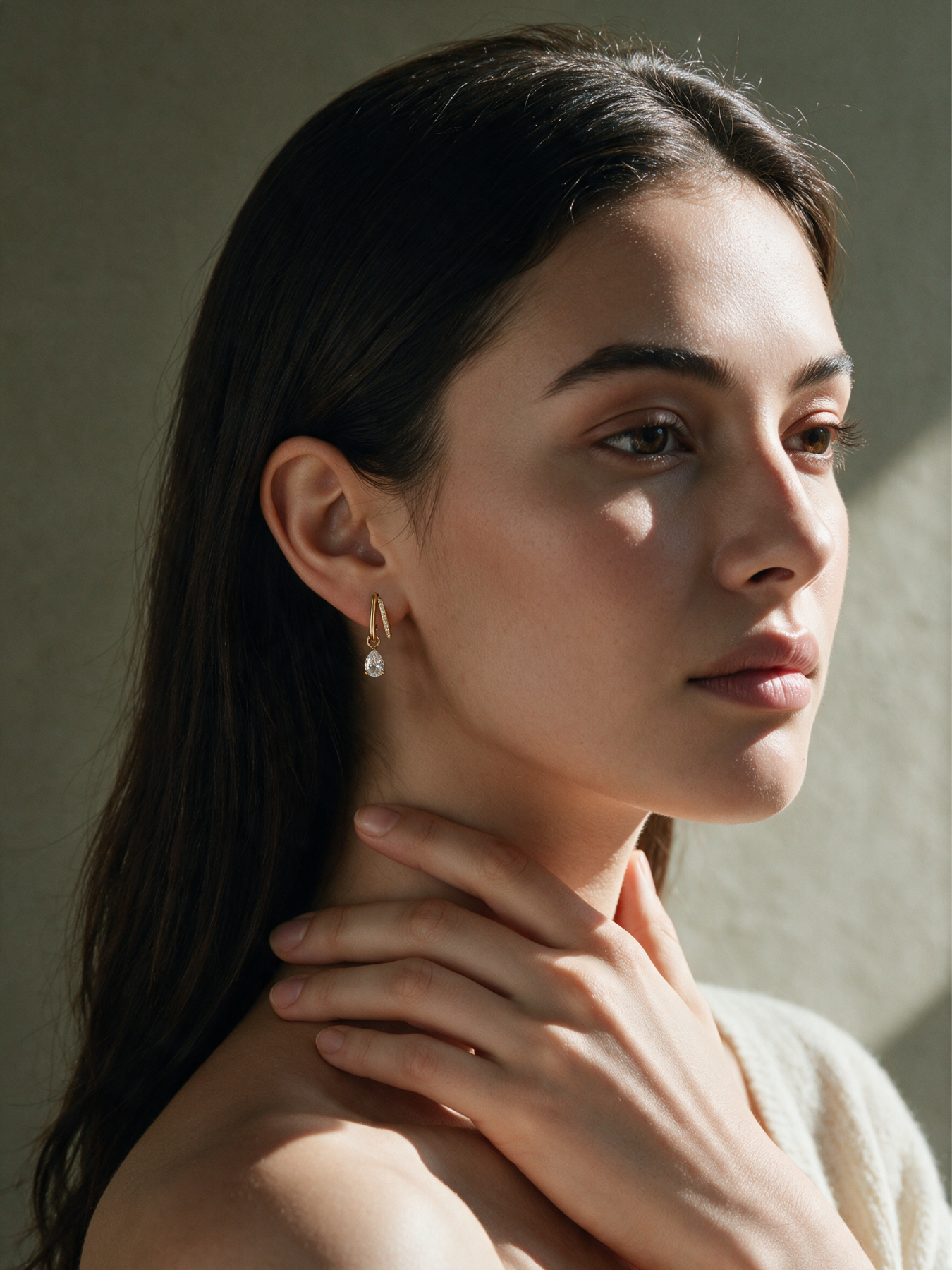 Pear-Cut Moissanite Pavé Hoop Drop Earrings – 1ct each