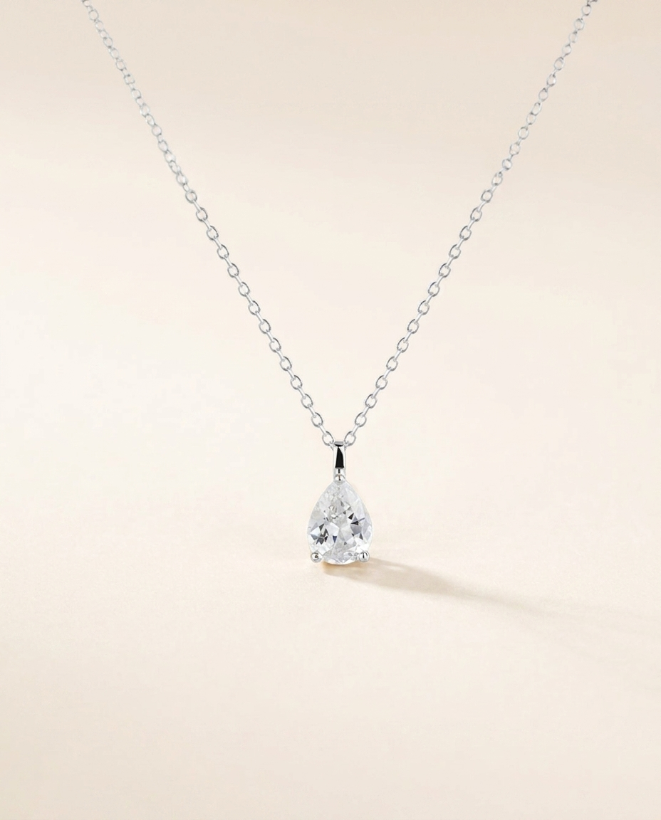 Teardrop Pear Shape Moissanite Necklace