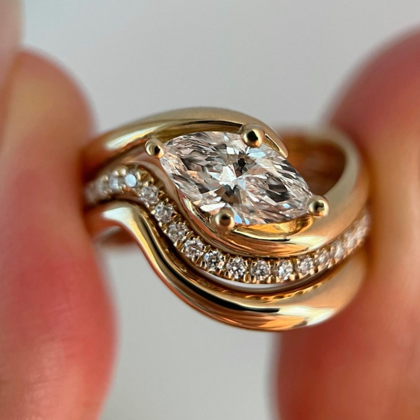 Marquise-Cut Moissanite Three-Piece Ring Set – 1ct
