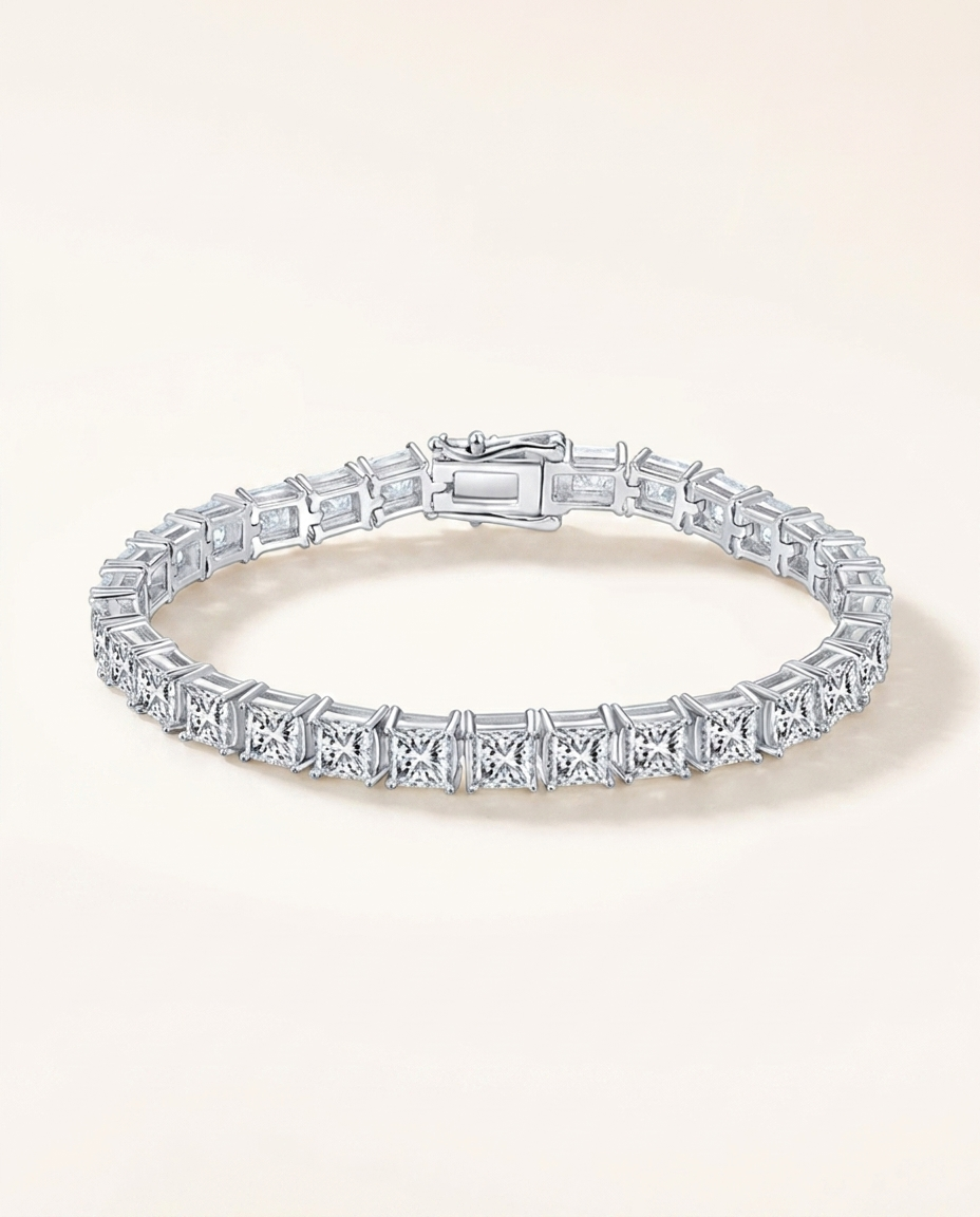 Princess-Cut Moissanite Square-Link Tennis Bracelet