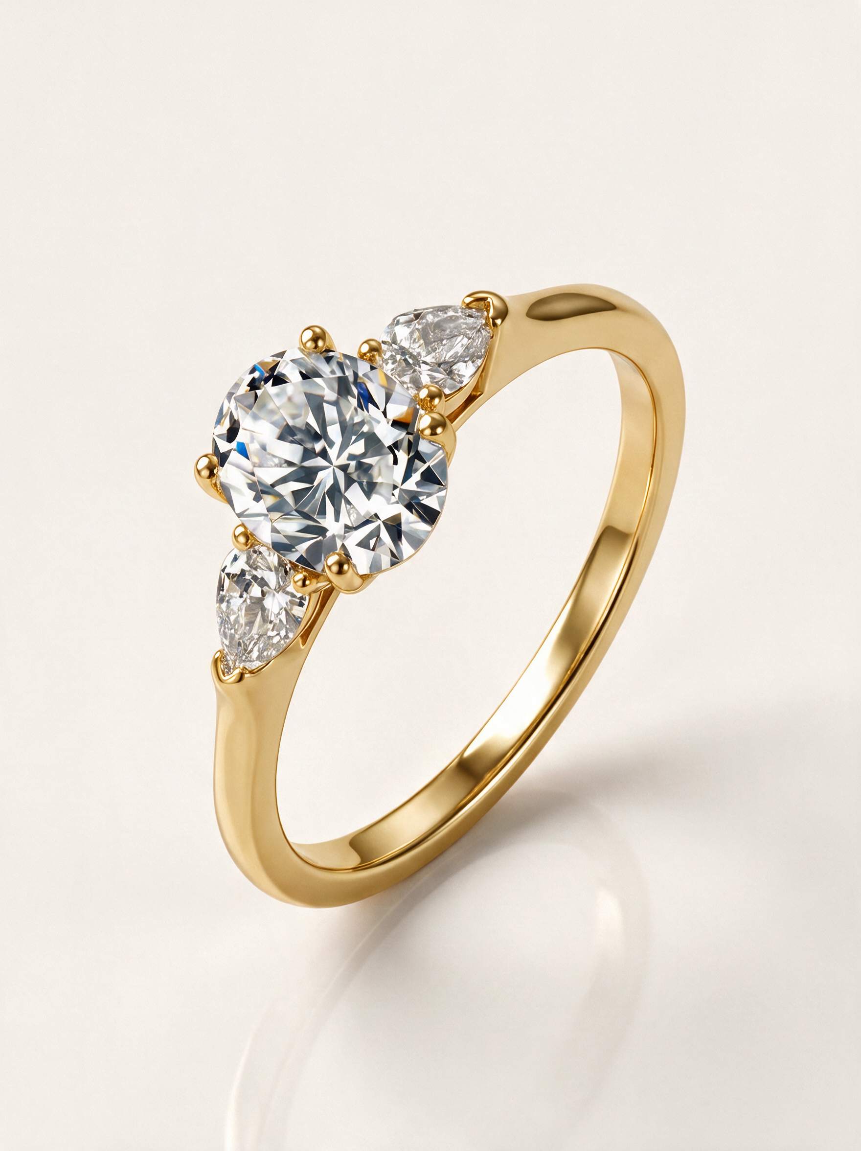 Oval Three-Stone Moissanite Ring with Pear Side Stones – 1.5ct