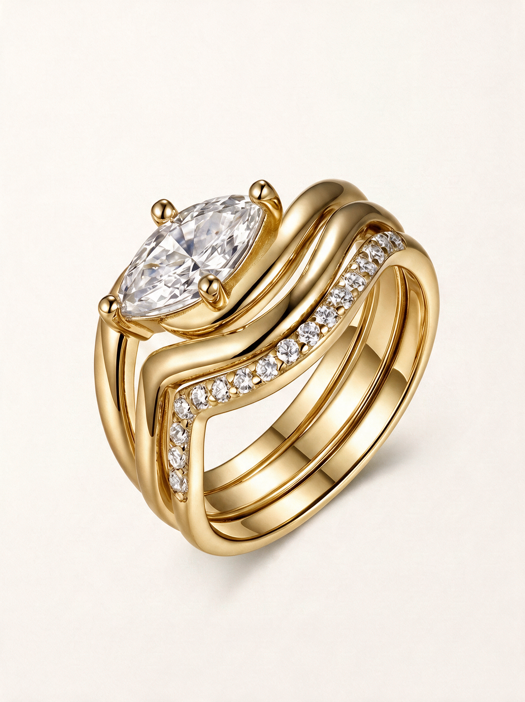 Marquise-Cut Moissanite Three-Piece Ring Set – 1ct
