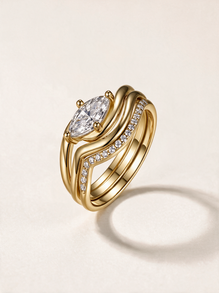 Marquise-Cut Moissanite Three-Piece Ring Set – 1ct