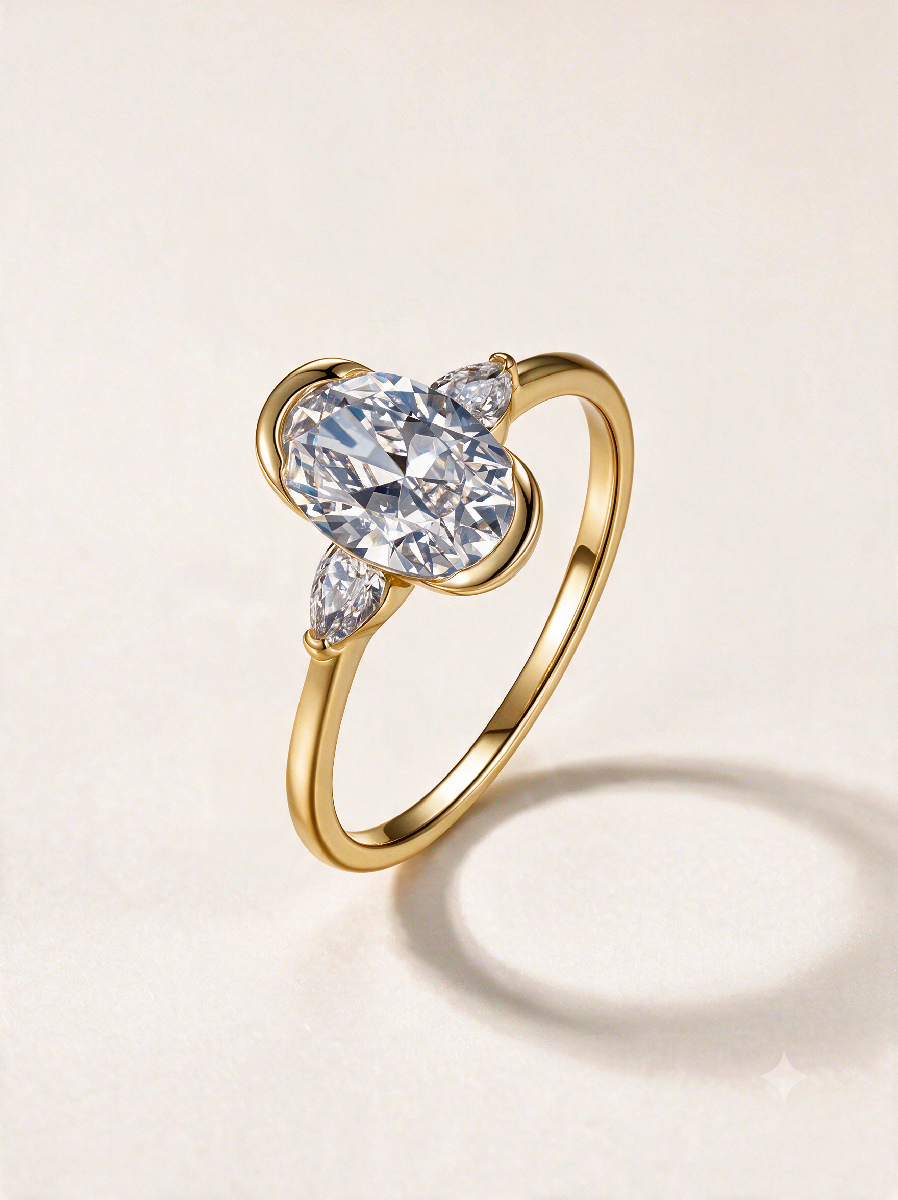 Oval Three-Stone Moissanite Ring with Pear Side Stones – 2.5ct