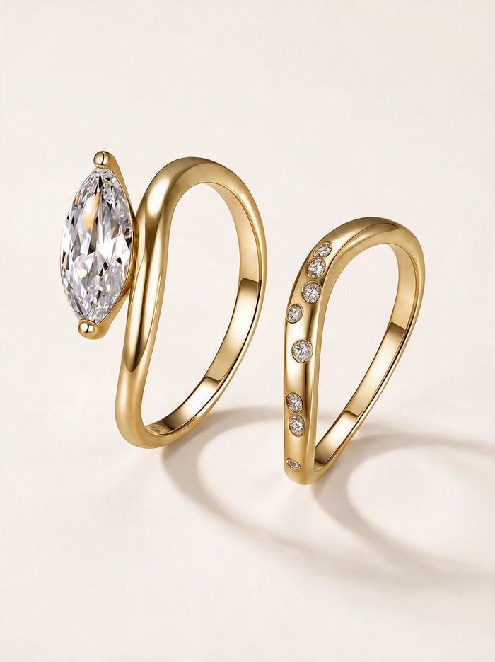 Marquise-Cut Moissanite Ring Set – 2ct