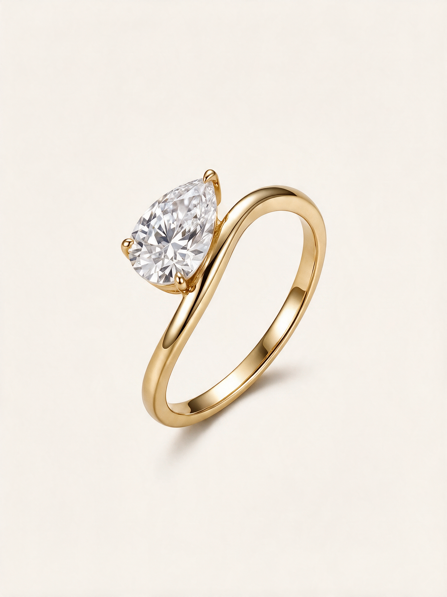 Pear-Cut Moissanite Solitaire Ring with Wave Band – 1.5ct