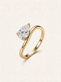 Pear-Cut Moissanite Solitaire Ring with Wave Band – 1.5ct