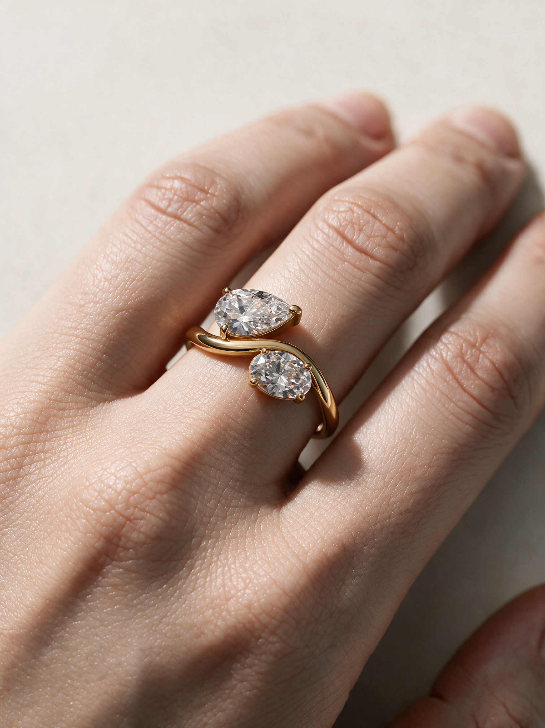 Toi et Moi Moissanite Ring with Pear and Oval Stones – 2.5ct