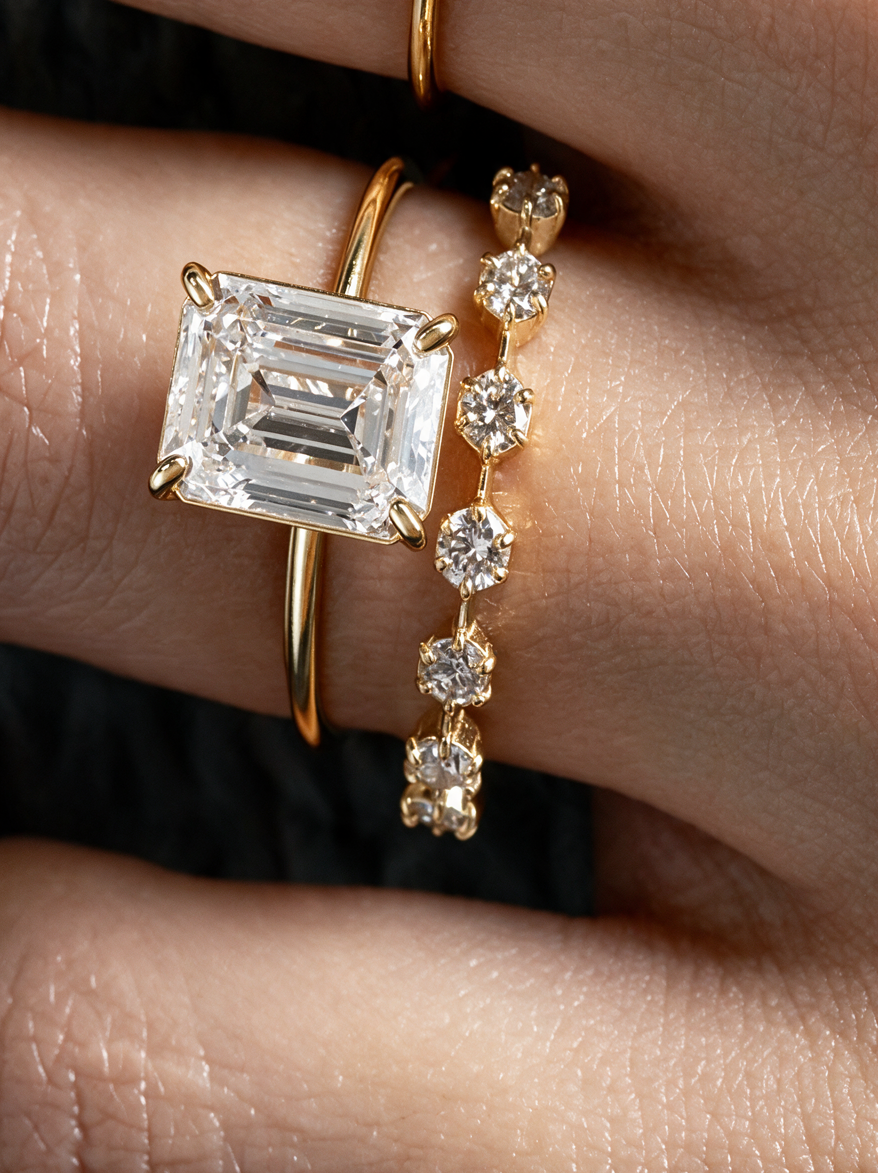 Emerald-Cut Moissanite Stacking Ring Set – 3.5ct