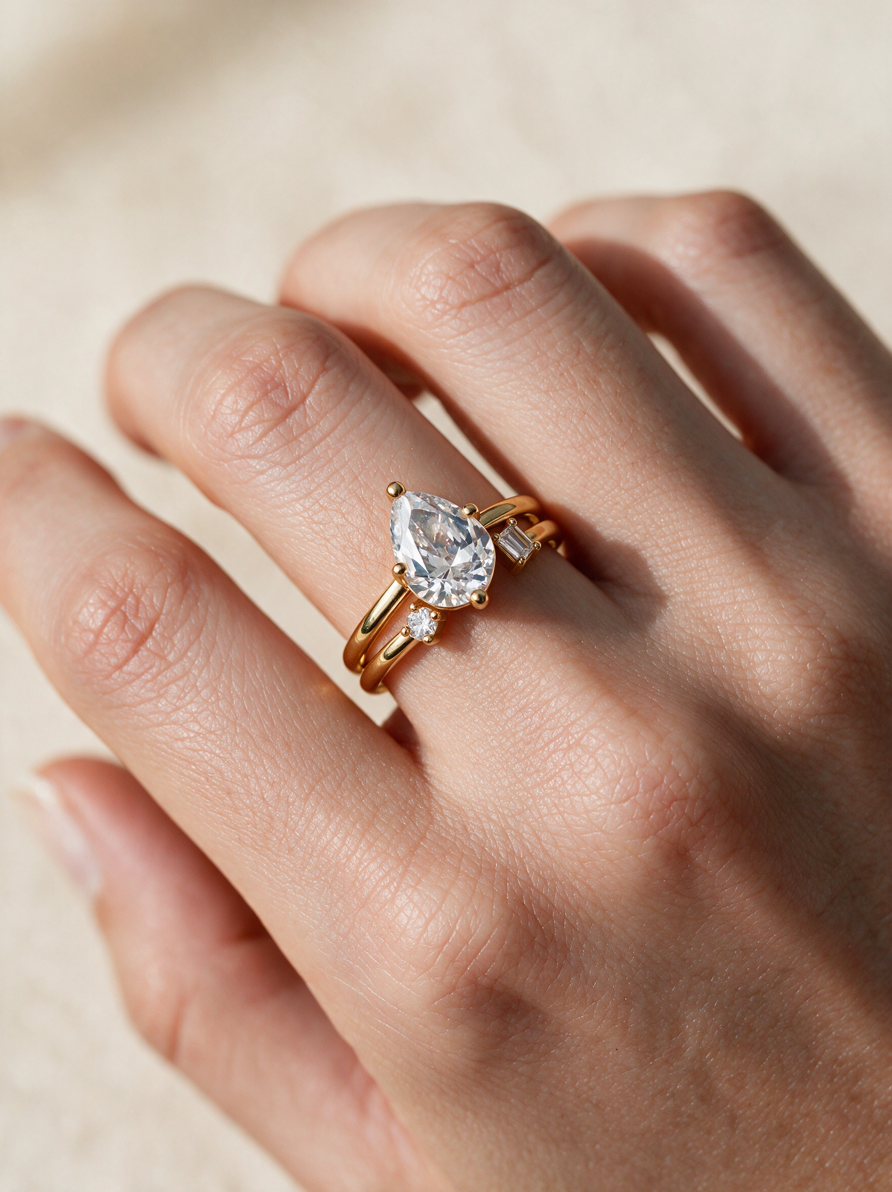 Pear-Cut Moissanite Double Band Stacking Set – 2ct
