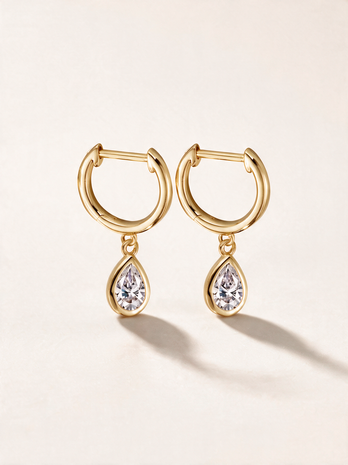 Teardrop Moissanite Drop Huggie Earrings – 0.5ct each