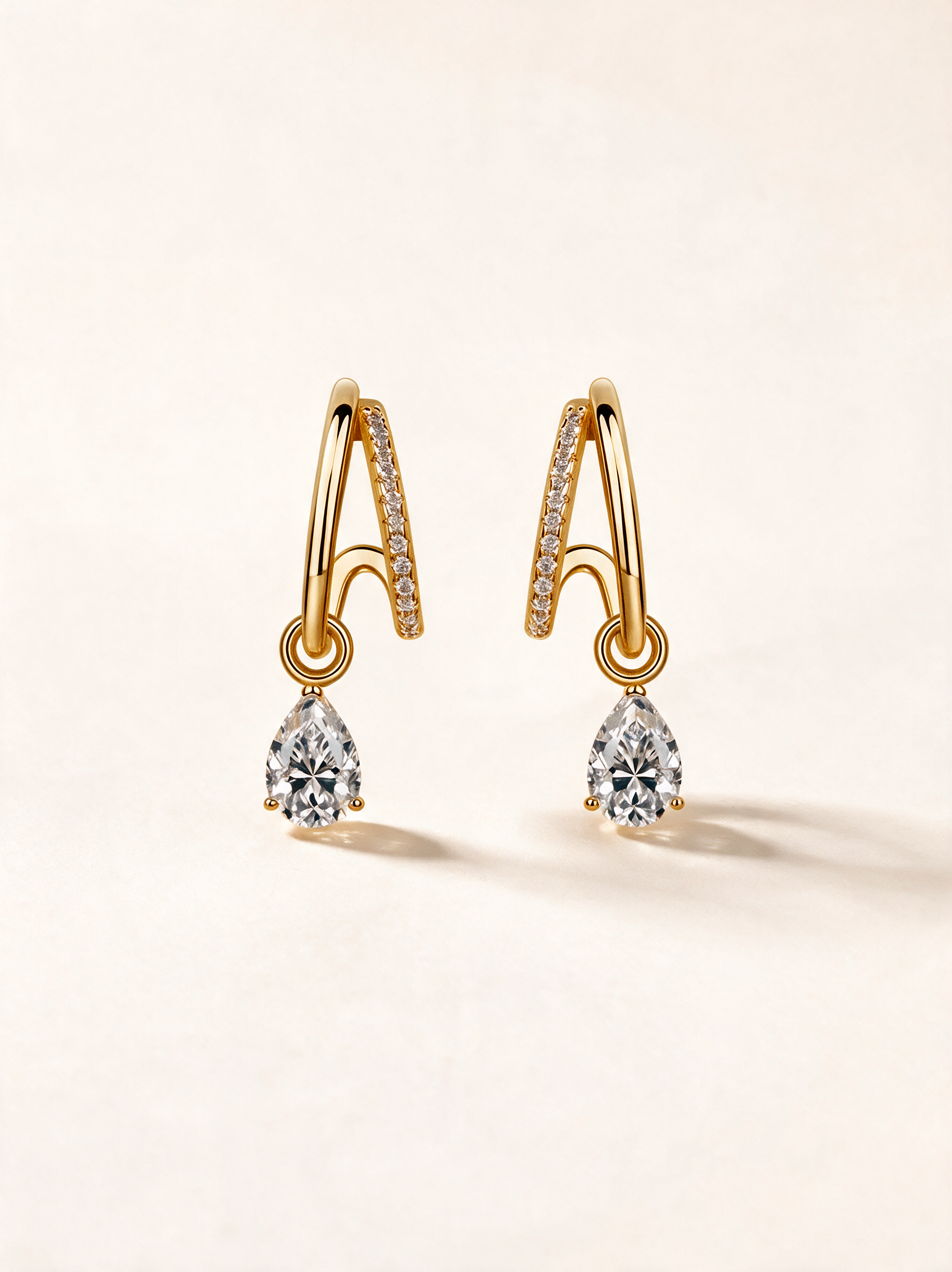 Pear-Cut Moissanite Pavé Hoop Drop Earrings – 1ct each
