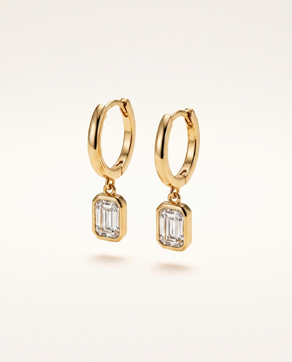 Emerald-Cut Moissanite Drop Hook Earrings – 0.8ct each