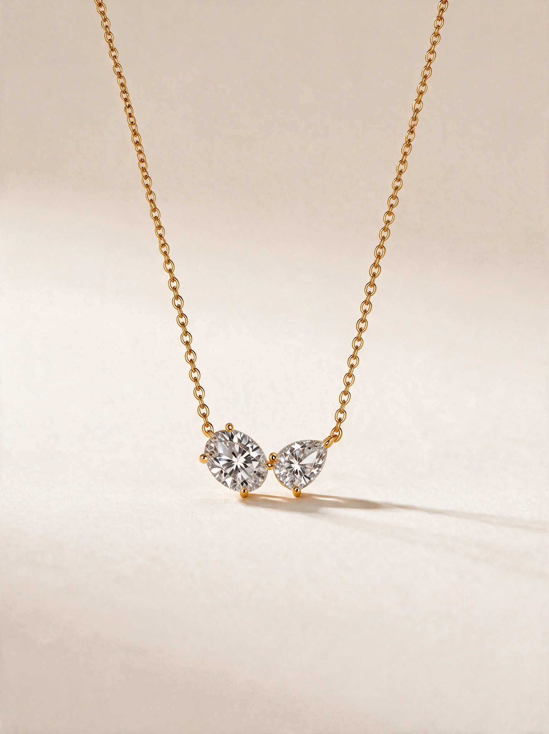 Oval and Pear-Cut Moissanite Two-Stone Minimalist Pendant Necklace