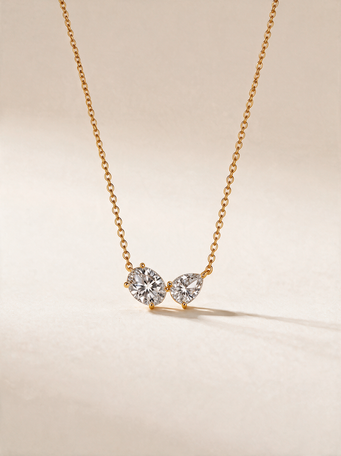 Oval and Pear-Cut Moissanite Two-Stone Minimalist Pendant Necklace