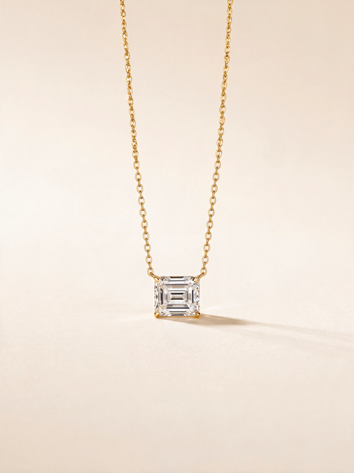 Emerald-Cut Moissanite Solitaire Pendant Necklace