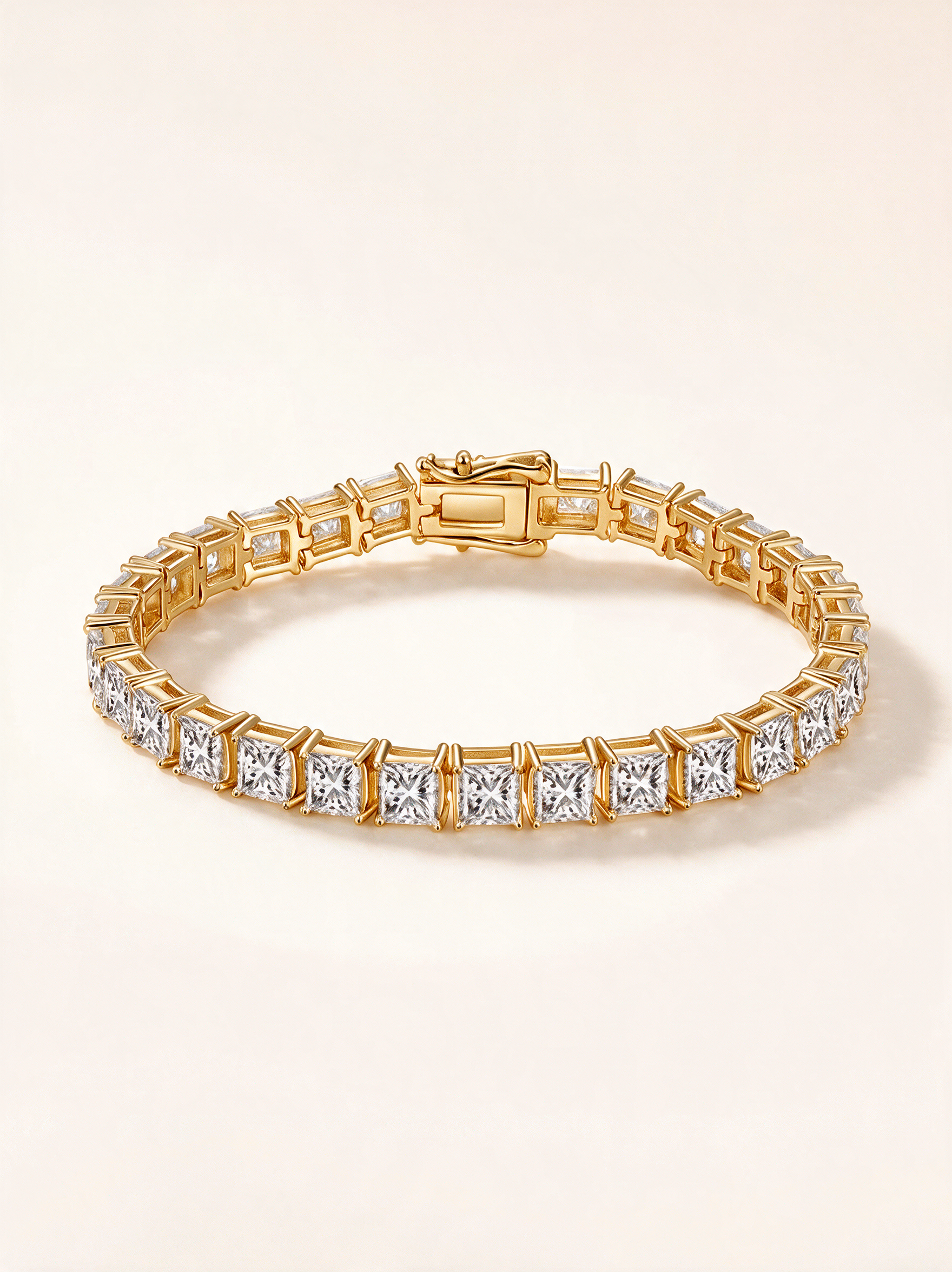 Princess-Cut Moissanite Square-Link Tennis Bracelet – 14K Gold Vermeil